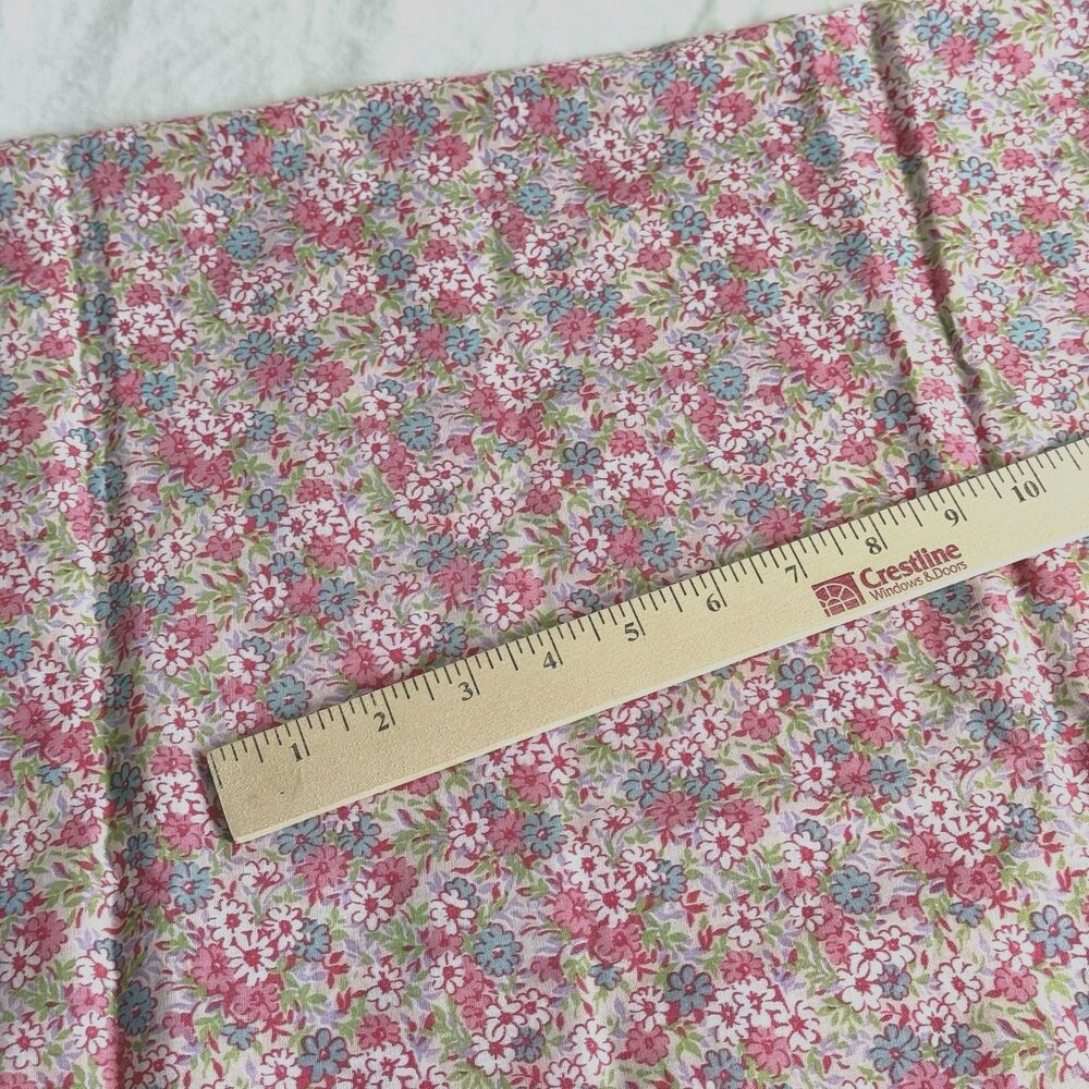 Vtg Calico Floral Pink Aqua Lavender Peach Lightweight Cotton Blend Sewing BTY - Picture 3 of 5